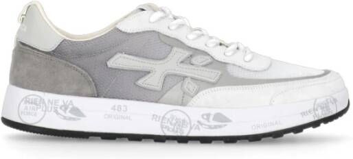 Premiata Witte Grijze Leren Sneakers Ronde Neus Gray Heren