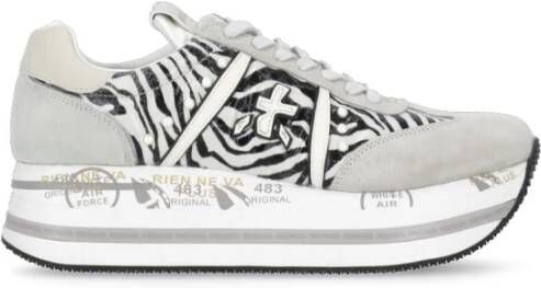 Premiata Witte Grijze Sneakers met Animalier Inzetstukken Gray Dames