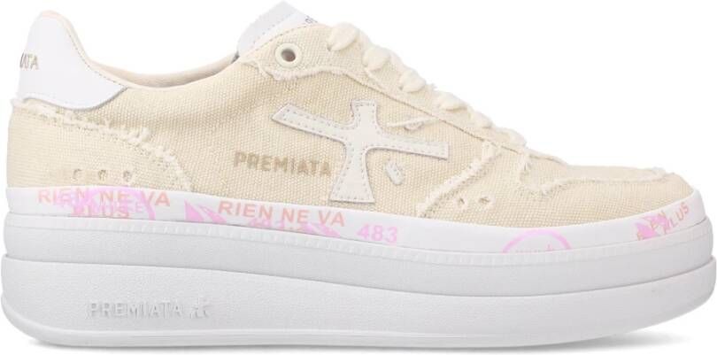 Premiata Witte leren platform sneakers met logo Beige Dames