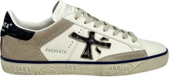 Premiata Witte leren sneaker Steven blauw Multicolor Heren