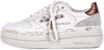 Premiata Witte Leren Sneakers Logo Zijkant Achterkant White Dames