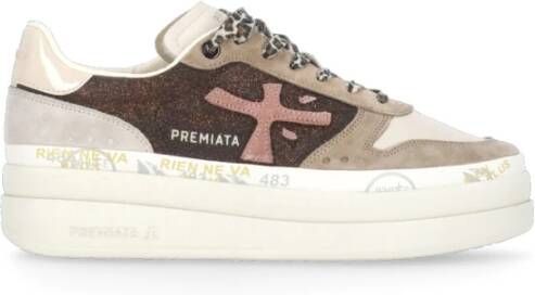 Premiata Witte Leren Sneakers met Bruine Accenten Brown Dames