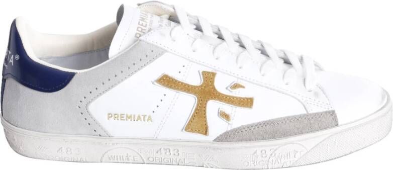 Premiata Witte Leren Sneakers met Cammel Detail Multicolor Heren