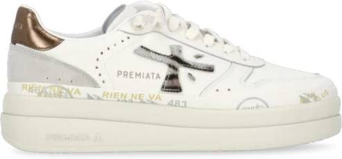 Premiata Witte Leren Sneakers met Logo Detail White Dames