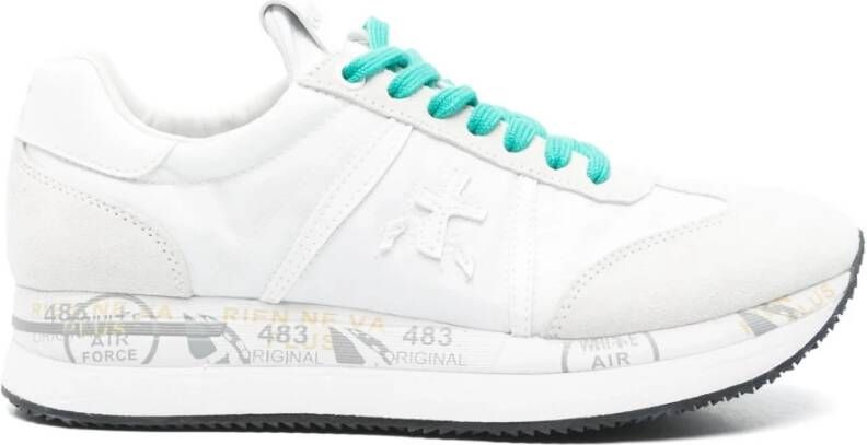 Premiata Witte Leren Sneakers met Nylon Inzetstukken White Dames