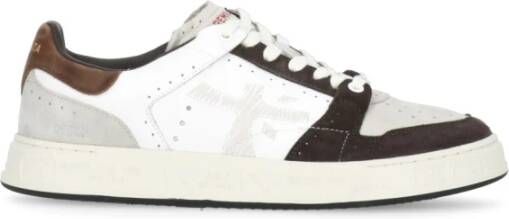 Premiata Witte Leren Sneakers Ronde Neus Vetersluiting Brown Heren