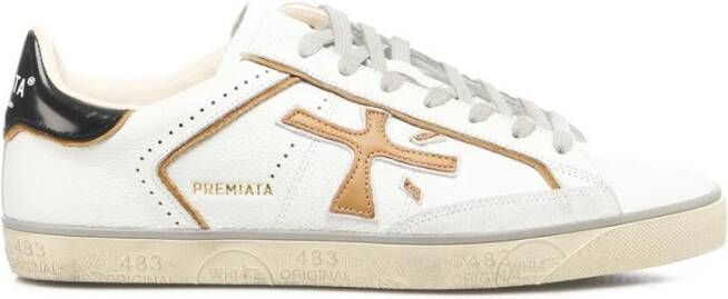 Premiata Witte Sneakers met Bruine en Zwarte Details White Heren