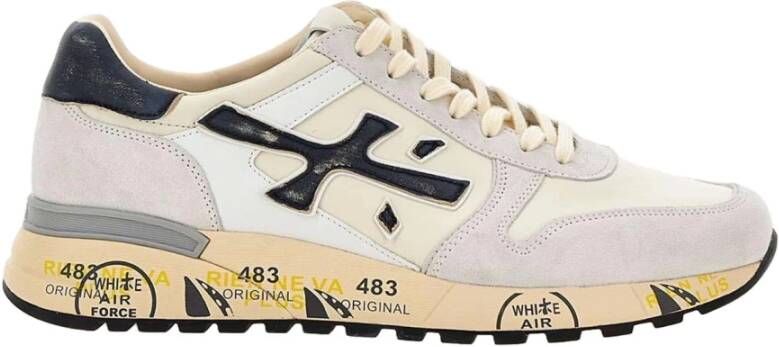 Premiata Mick_6873 Witte Sneaker met Blauwe Vintage Inzetstukken White Heren