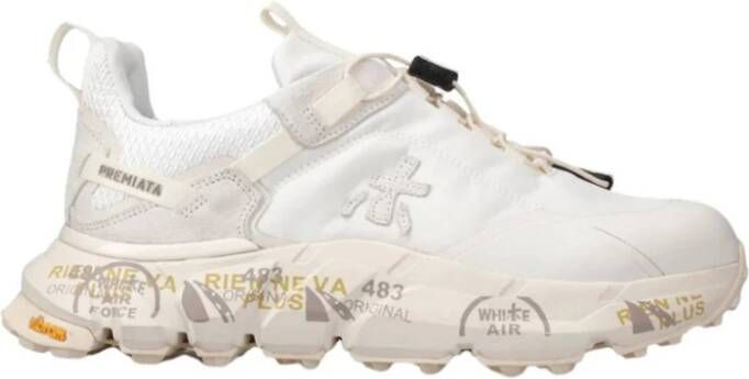 Premiata Witte stoffen en leren sneakers White Dames