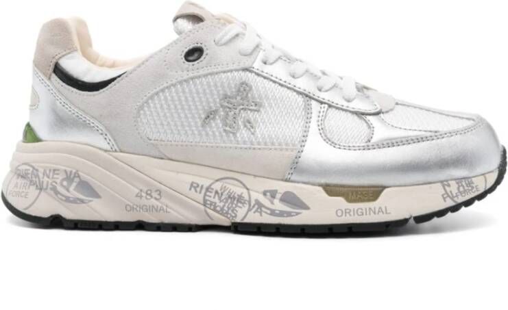 Premiata Witte Zilveren Interwoven Veterschoenen White Dames