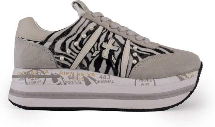 Premiata Zebra Print Leren Sneakers Beige Dames