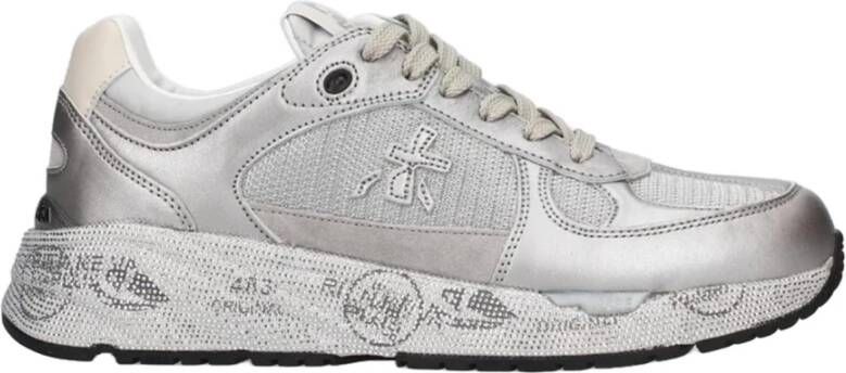 Premiata Zilveren Leren Sneakers Logo Zool Gray Dames