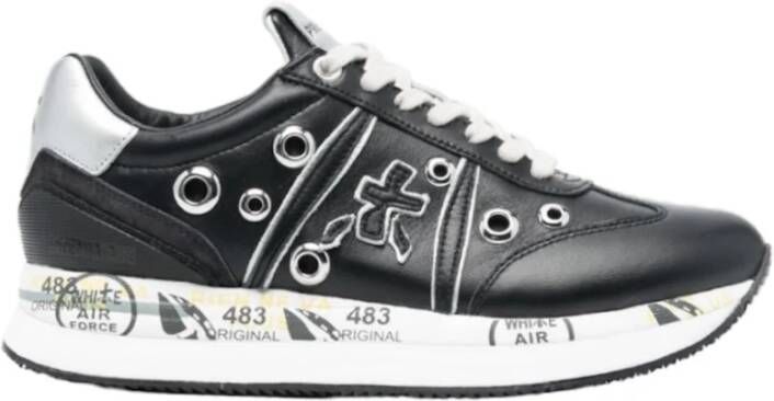 Premiata Zwarte Leren en Stoffen Sneakers met Zilveren Details en Studs Zwart Dames