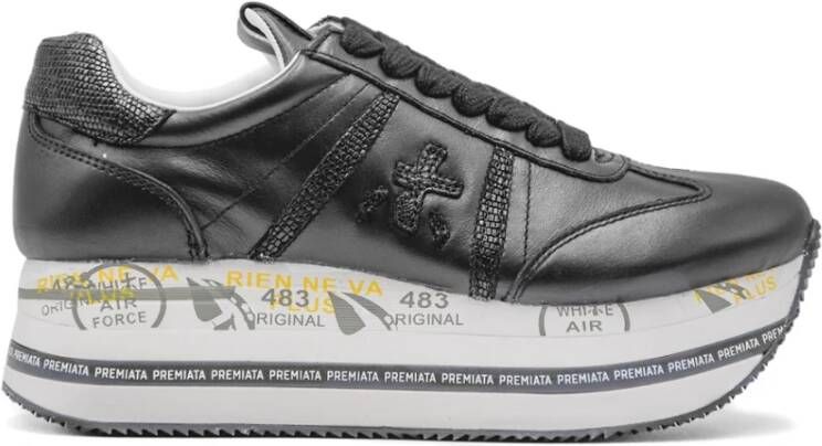 Premiata Zwarte Leren Krokodil-Effect Sneakers Black Dames