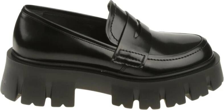 Premiata Zwarte leren mocassin met rubberen zool Black Dames