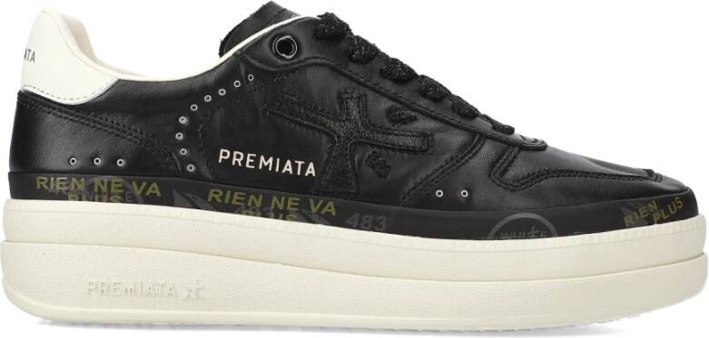 Premiata Zwarte leren sneakers hoge zool Black Dames