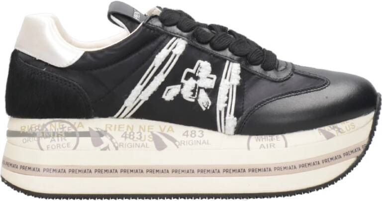 Premiata Zwarte Leren Sneakers met Logoplaatje Black Dames