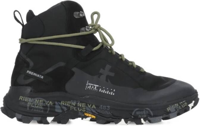 Premiata Zwarte Leren Sneakers met Technische Stof Black Heren