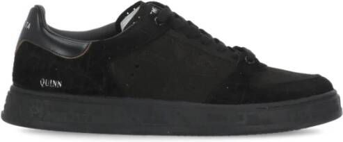 Premiata Zwarte Leren Sneakers Ronde Neus Vetersluiting Black Heren