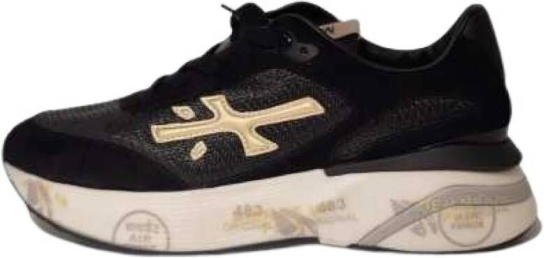 Premiata Zwarte Mesh en Suède Gouden Logo Sneakers Black Dames