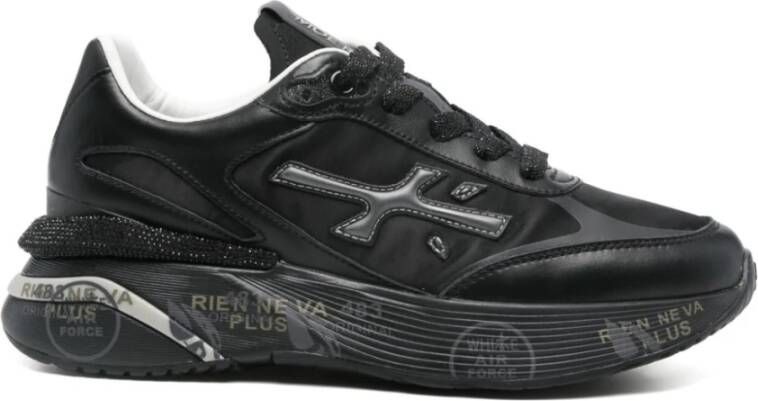 Premiata Zwarte platte schoenen met stoffen details Black Dames