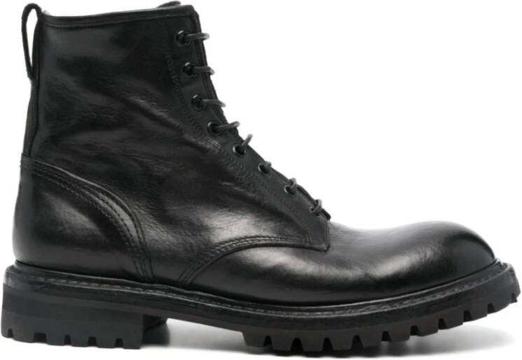 Premiata Zwarte platte veterschoenen van leer Black Heren