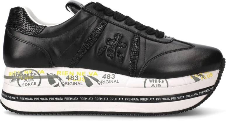 Premiata Zwarte Sneakers met Leren Details Black Dames