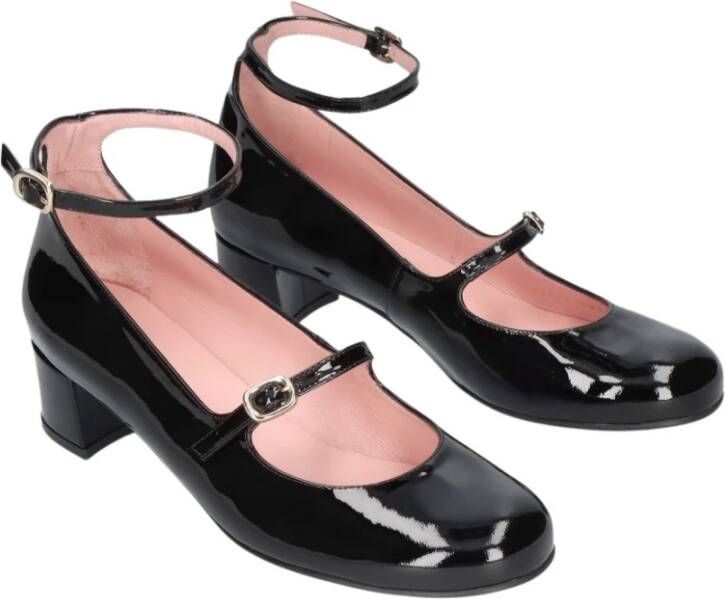 Pretty Ballerinas Zwarte Ballerina van Lakleer met Ronde Neus en 4cm Hak Black Dames