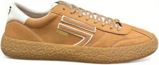 Puraai Heren leren sneakers met decoratieve stiksels Beige Heren