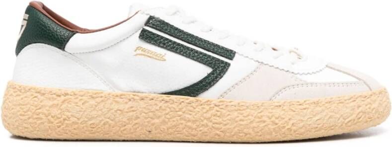 Puraai Leren herensneakers met decoratieve stiksels White Heren