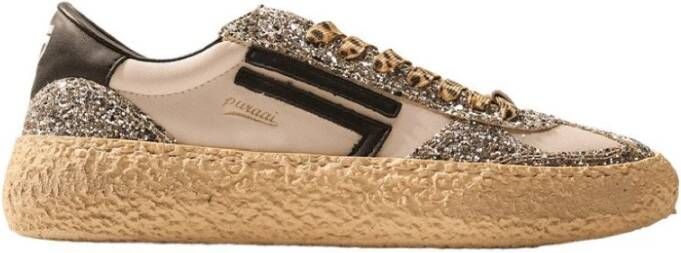 Puraai Witte Eco-lederen Sneakers met Zilveren Glitterdetails Multicolor Dames