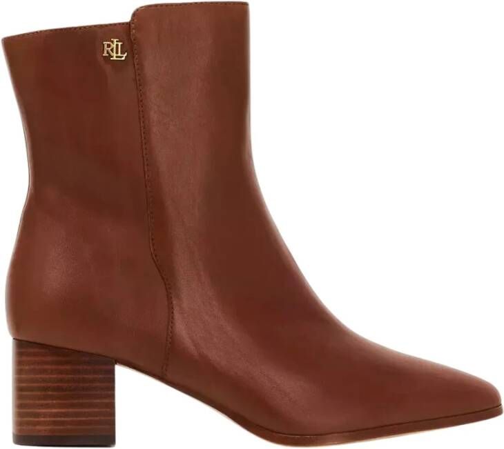 Ralph Lauren Bruine enkellaarsjes met logo Brown Dames