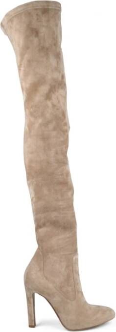 Ralph Lauren Italiaanse Over-Knee Laarzen Amandelvormigeeus 10cm Hak Beige Dames