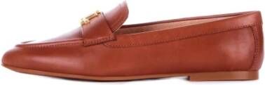 Ralph Lauren Leren Mocassins Logo Voorkant Rubberen Zool Brown Dames