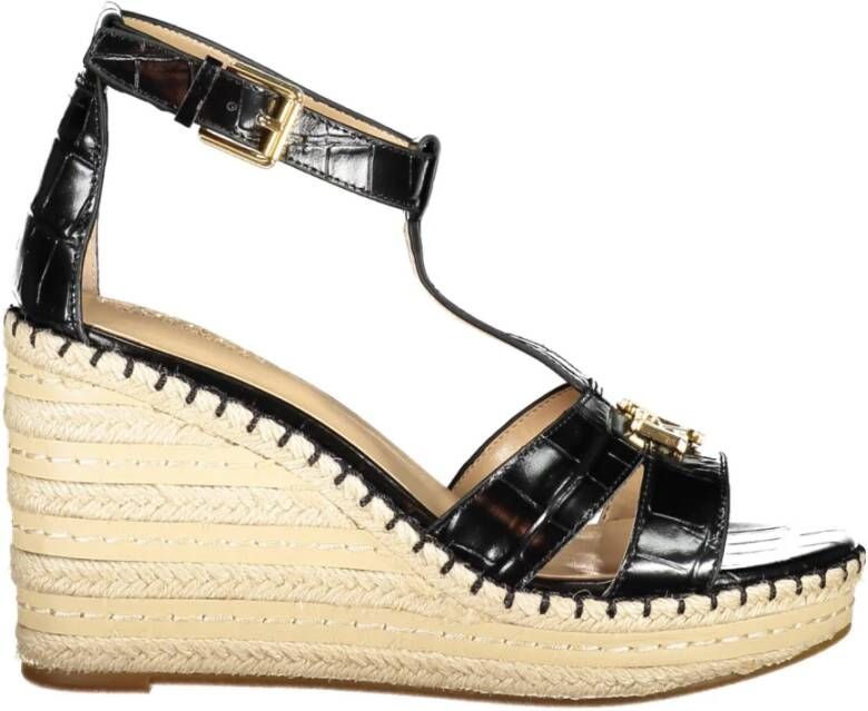 Ralph Lauren Zwarte Polyester Sleehak Sandalen met Enkelband Black Dames