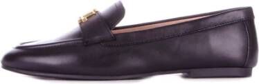 Ralph Lauren Zwarte Leren Platte Schoenen Logo Voorkant Black Dames