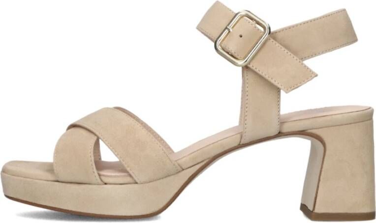 Red Rag Beige Suède Sandalen met Blokhak Beige Dames