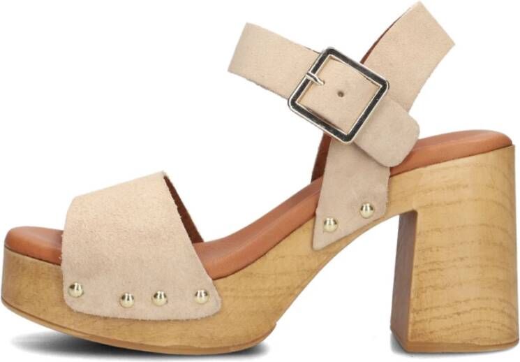 Red Rag Beige Suède Sandalen met Gouden Studs Beige Dames