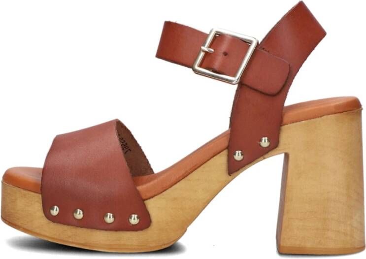 Red Rag Stijlvolle Cognac Leren Sandalen Brown Dames