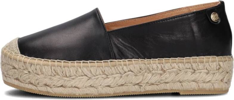 Red Rag Zwarte Leren Espadrilles met Jute Plateauzool Black Dames