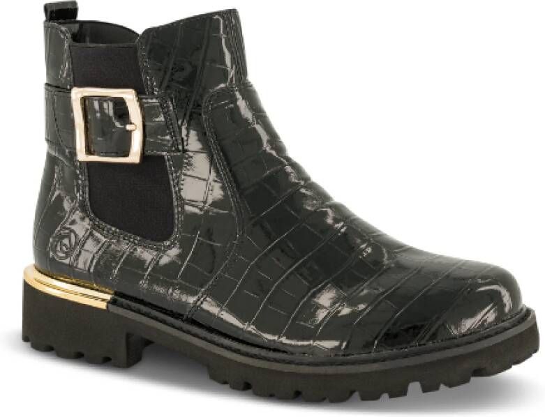 Remonte Elegante Croco Leren Laarzen met Gouden Gesp Black Dames