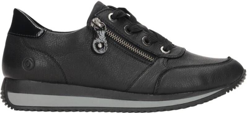 Remonte Zwarte leren sneaker met optiHeren pasvorm Black Dames