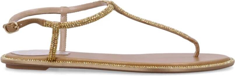 René Caovilla Beige Goud Satijn Kristal Sandalen Beige Dames