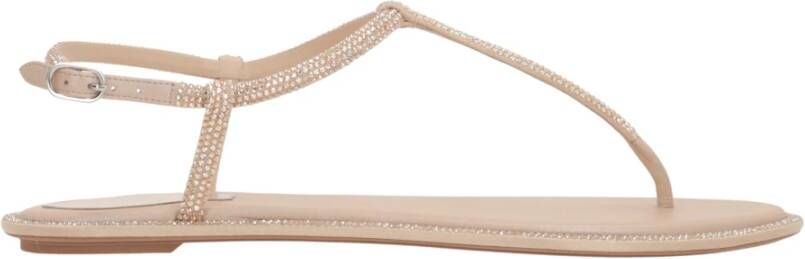 René Caovilla Beige Satijnen Sandalen met Strass Beige Dames