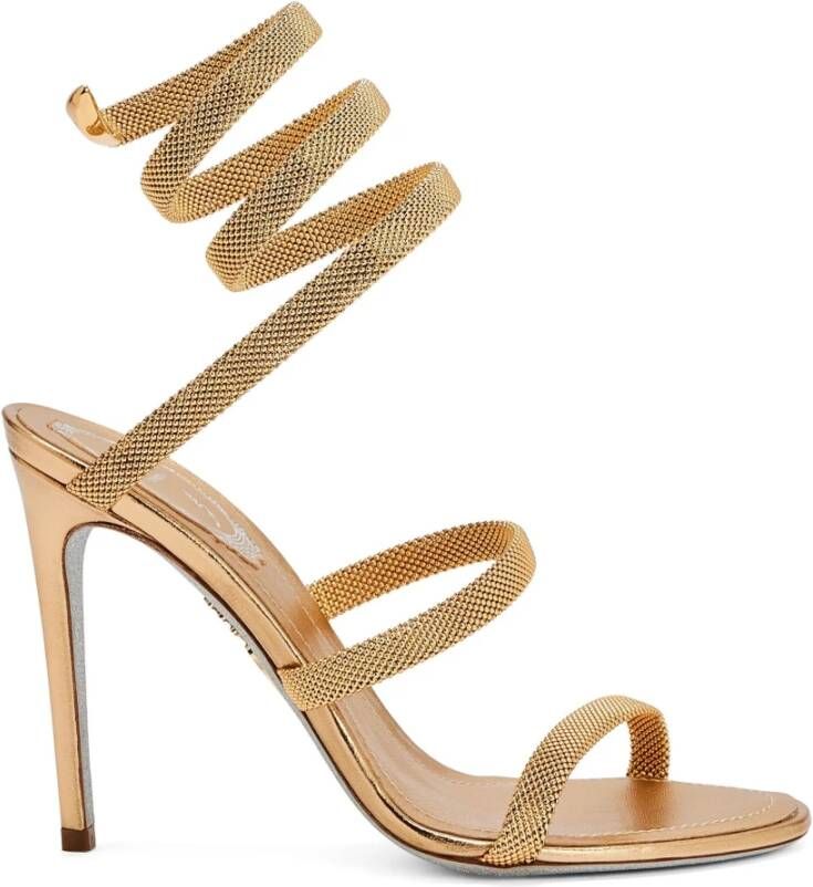 René Caovilla Gouden Cleo Sandalen met Slangen Hardware Yellow Dames