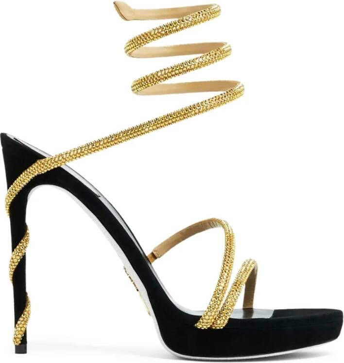 René Caovilla Gouden Strappy Sandalen Black Dames