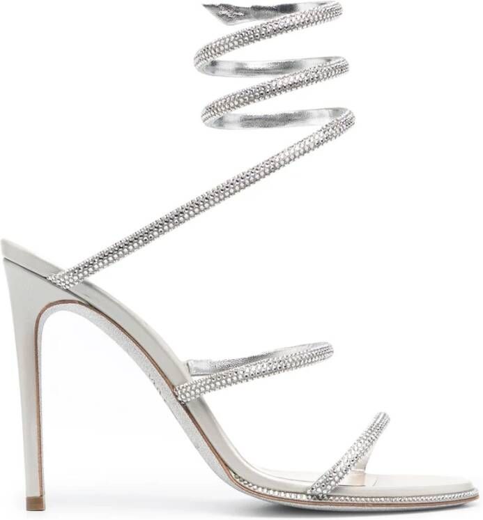 René Caovilla Grijze Satijnen Stiletto Sandalen met Strass Gray Dames