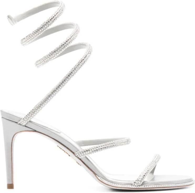 René Caovilla Metallic Rhinestone Spiral Strap Sandalen Gray Dames