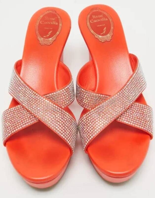 René Caovilla Pre-owned Satin sandals Orange Dames