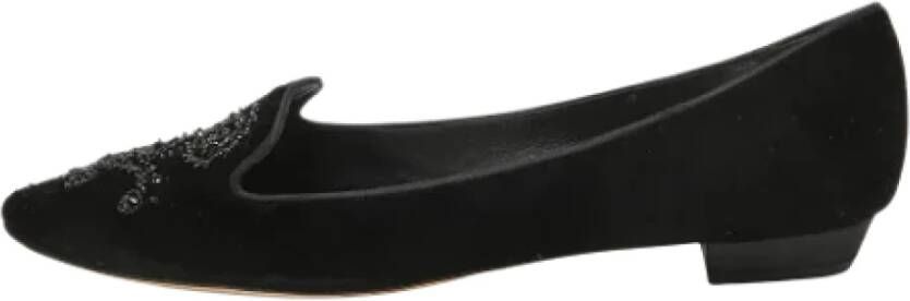 René Caovilla Pre-owned Velvet flats Black Dames